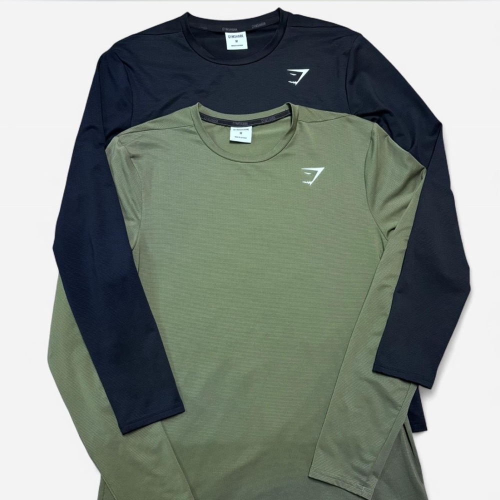 Set of 2 Men's Long Sleeve Gymshark Performance Shirts - Black and Olive